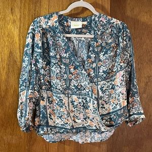MAEVE Blue & Orange Floral Top Sz XS